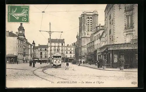AK Aubervilliers, La Mairie et l`Eglise