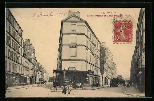 AK Pantin, La Rue Pasteur et la Rue Magenta