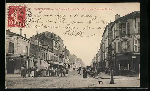 AK Montreuil, La Rue de Paris, Carrefour de la Rue des Ecoles