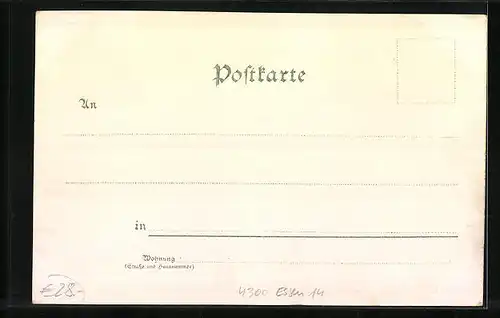 Lithographie Steele, Mariensäule, Kath. Kirche, Amtsgericht, Postamt und Kaiser Friedrich-Denkmal