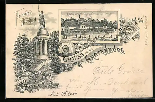 Lithographie Grotenburg, C. Reineke`s Gasthof zum Hermannsdenkmal