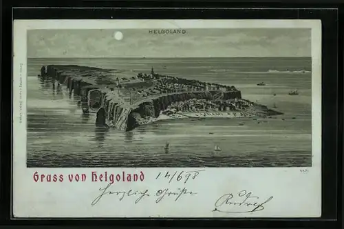 Mondschein-Lithographie Helgoland, Gesamtansicht aus der Vogelschau