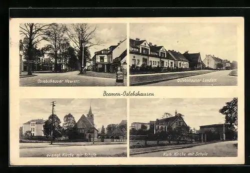 AK Bremen-Oslebshausen, Kirchen mit Schule, Oslebshauser Heerstrasse