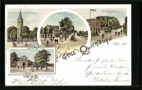 Lithographie Quickborn, Gasthaus Schützenhof, Schmid`s Gasthof, Gastwirtschaft zum Bilsener Wohld.