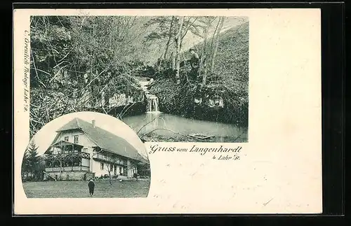 AK Lahr i. B., Langenhardt - Wasserfall und Haus