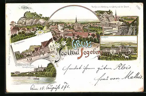 Lithographie Bad Segeberg, Kurhotel, Kalkberg, Ortsansicht aus der Vogelschau