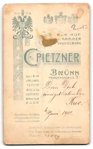 Fotografie C. Pietzner, Brünn, Franzensglacis 9, Elegant gekleideter Herr mit Zwicker