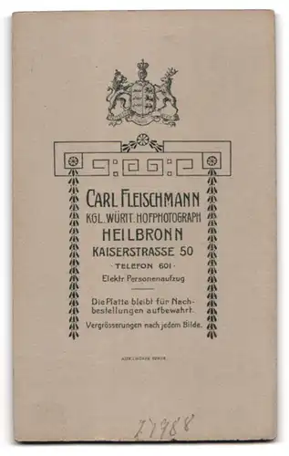 Fotografie Carl Fleischmann, Heilbronn, Kaiserstr. 50, Bürgerlicher Herr mit Zwicker und Moustache