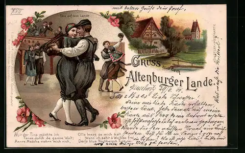 Lithographie Altenburg, Tanz auf dem Lande