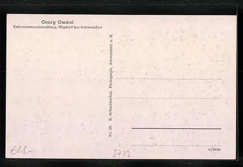 AK Wipfeld, Kolonialwarenhandlung Georg Gunkel, Ortsansicht mit Fluss