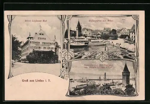 AK Lindau /Bodensee, Hotel Lindauer Hof, Hafenpartie