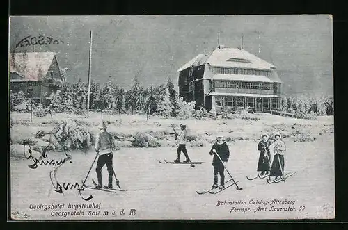 AK Georgenfeld, Gebirgshotel Lugsteinhof, Skifahrer