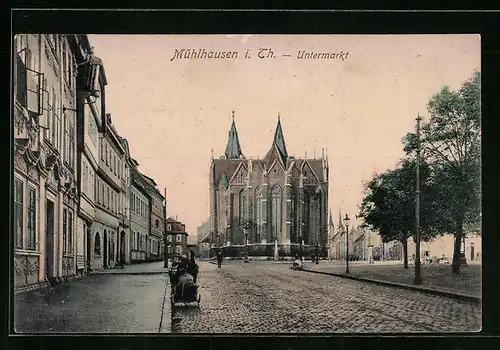 AK Mühlhausen i. Th., Untermarkt mit Kirche