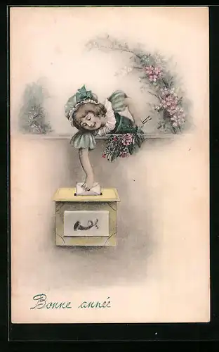 Künstler-AK V.K., Vienne Nr. 7036: Kleines Mädchen beim Einwerfen eines Briefes