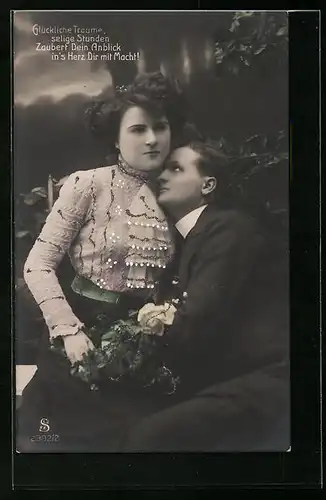 Foto-AK L.J. & F.F. Nr.: 2392 /2, Liebespaar verbringt zusammen ..Seelige Stunden..