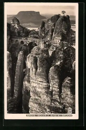 Foto-AK Walter Hahn, Dresden, Nr. 3208: Bastei-Brücke aus der Vogelschau