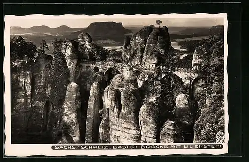 Foto-AK Walter Hahn, Dresden, Nr. 3205: Bastei-Brücke mit Lilienstein