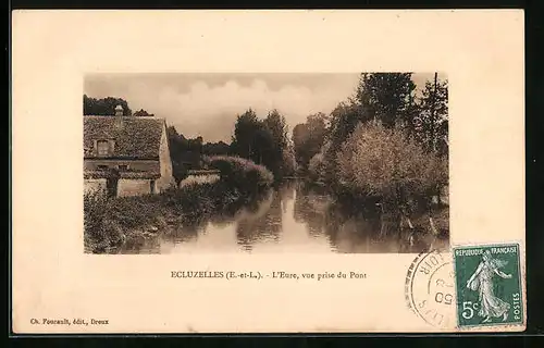 AK Ecluzelles, L`Eure, Vue prise du Pont