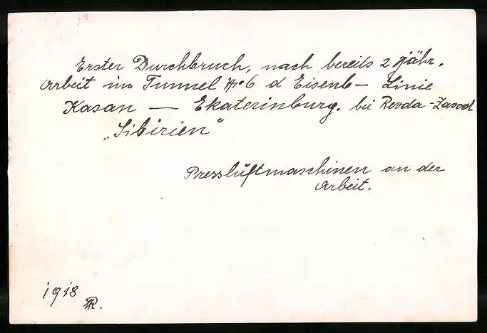 16 Fotografien unbekannter Fotograf, Ansicht Revda-Zavod / Sibirien, Tunnelbau Eisenbahn Kassan-Ekaterinburg 1918 26