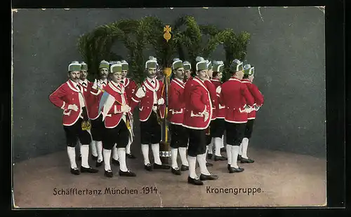 AK München, Schäfflertanz 1914, Kronengruppe