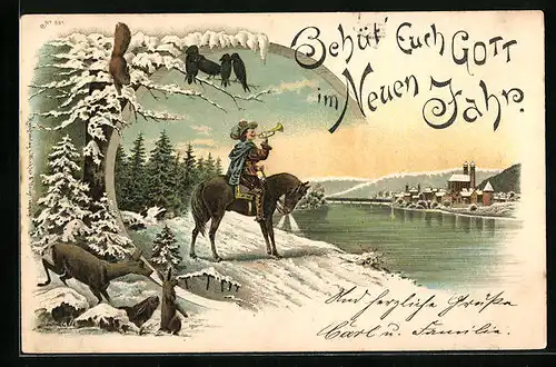 Lithographie Trompeter von Säckingen am Ufer, Behüt Dich Gott!