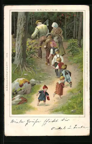 Künstler-AK Däumling mit seiner Familie