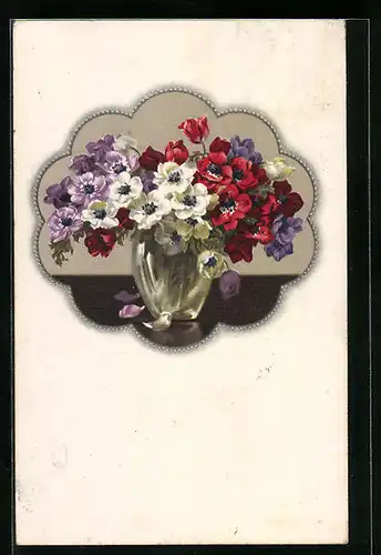 Künstler-AK Meissner & Buch (M&B) Serie 2333: Vase voll Mohnblumen verschiedener Farben
