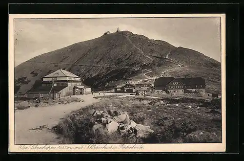 AK Schneekoppe mit Riesenbaude und Schlesierhaus