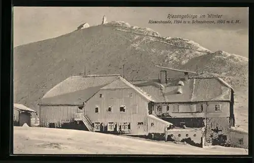 AK Riesengebirge, Riesenbaude im Winter