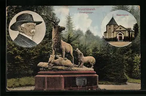 AK Friedrichsruh, Hirschgruppe Denkmal und Mausoleum von Otto von Bismarck und seiner Frau
