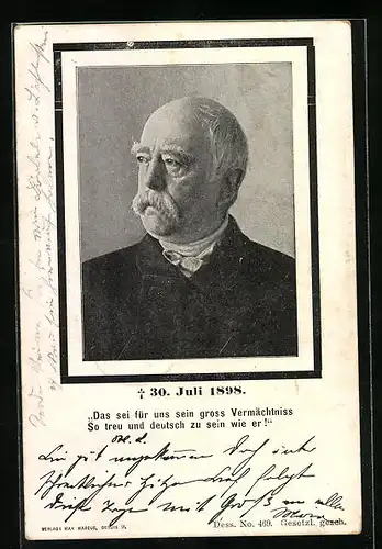 AK Otto von Bismarck im Profil, Andenken an den Reichskanzler