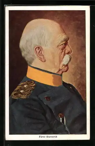 AK Reichskanzler Otto von Bismarck mit Uniform im Profil