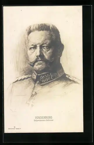 Künstler-AK Generalfeldmarschall Paul von Hindenburg in Uniform, Ostpreussens Befreier
