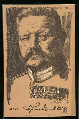 Künstler-AK Generaloberst Paul von Hindenburg im Portrait