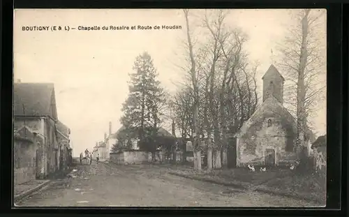 AK Boutigny, Chapelle du Rosaire et Route de Houdan