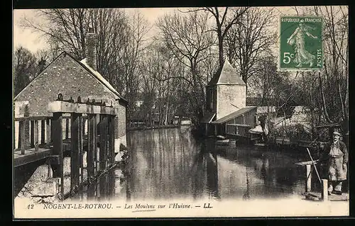 AK Nogent-le-Rotrou, Les Moulins sur l`Huisne