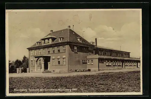 AK Münchberg, Blick auf die Turnhalle des Turnvereins Münchberg 1862