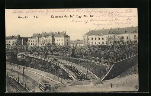 AK Zwickau /Sa., Kasernen des Inf. Regt. No. 133 aus der Vogelschau