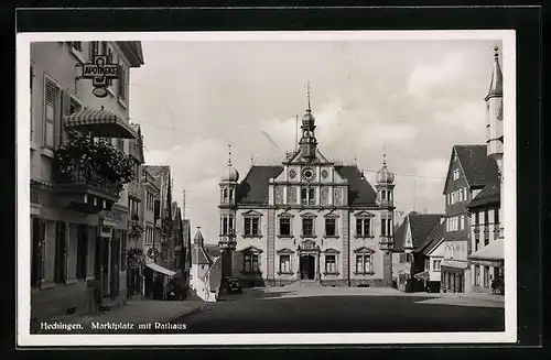 AK Hechingen, Marktplatz mit Rathaus und Apotheke