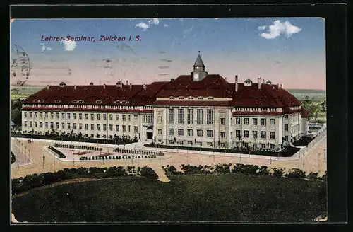AK Zwickau /Sa., Lehrer-Seminar aus der Vogelschau