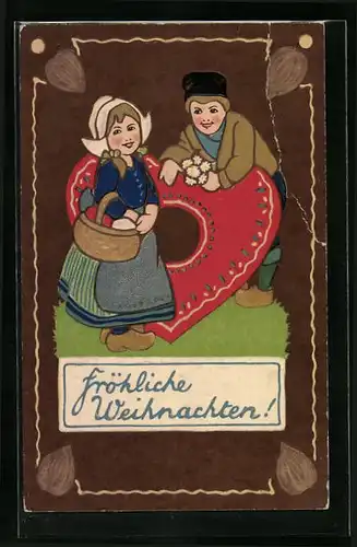 AK Holländisches Paar mit Lebkuchen-Herz