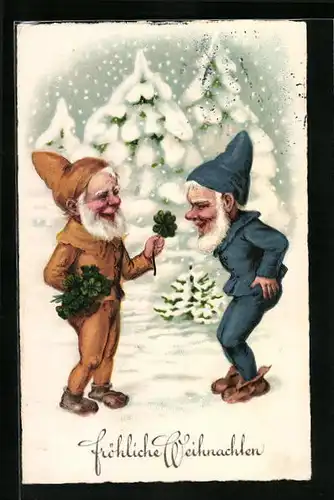 AK Zwerg verschenkt Kleeblatt