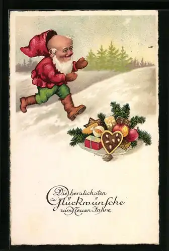 AK Zwerg rennt an Teller voller Lebkuchen vorbei