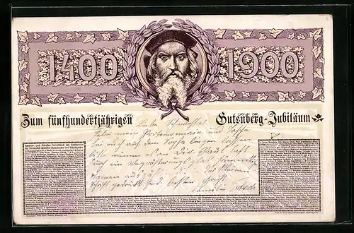 AK Fünfhundertjähriges Gutenberg-Jubiläum 1900