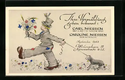AK Hochzeitsanzeige von Carl und Caroline Niessen aus München