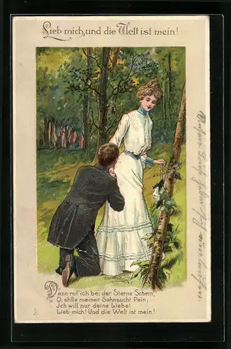 Präge-AK Lieb mich, und die Welt ist mein! - Herr macht Dame einen Antrag