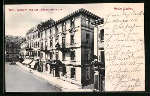 AK Baden-Baden, Hotel Einhorn von der Langenstrasse aus