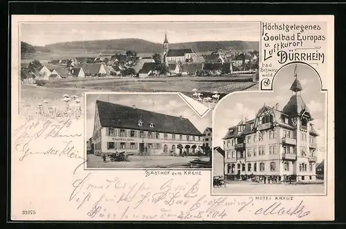 AK Dürrheim, Gasthof zum Kreuz, Hotel Kreuz, Ortsansicht