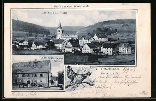 AK Unterkirnach, Moser`s Gasthaus zum Rössle, Ortsansicht