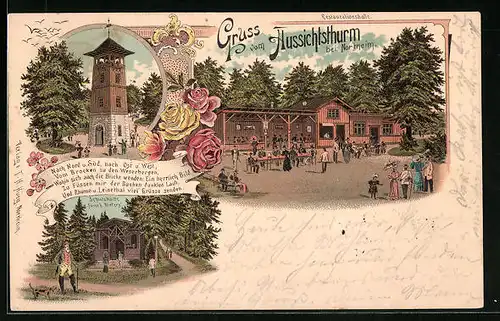 Lithographie Northeim, Gasthaus am Aussichtsturm, Schutzhütte am Fusse des Wieters